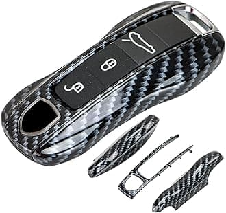 AeroBon 3-Piece Painted Key Fob Cover Compatible with Porsche Key Shell, Key Fob Shell Replacement (MK2, Carbon Fiber Painted)