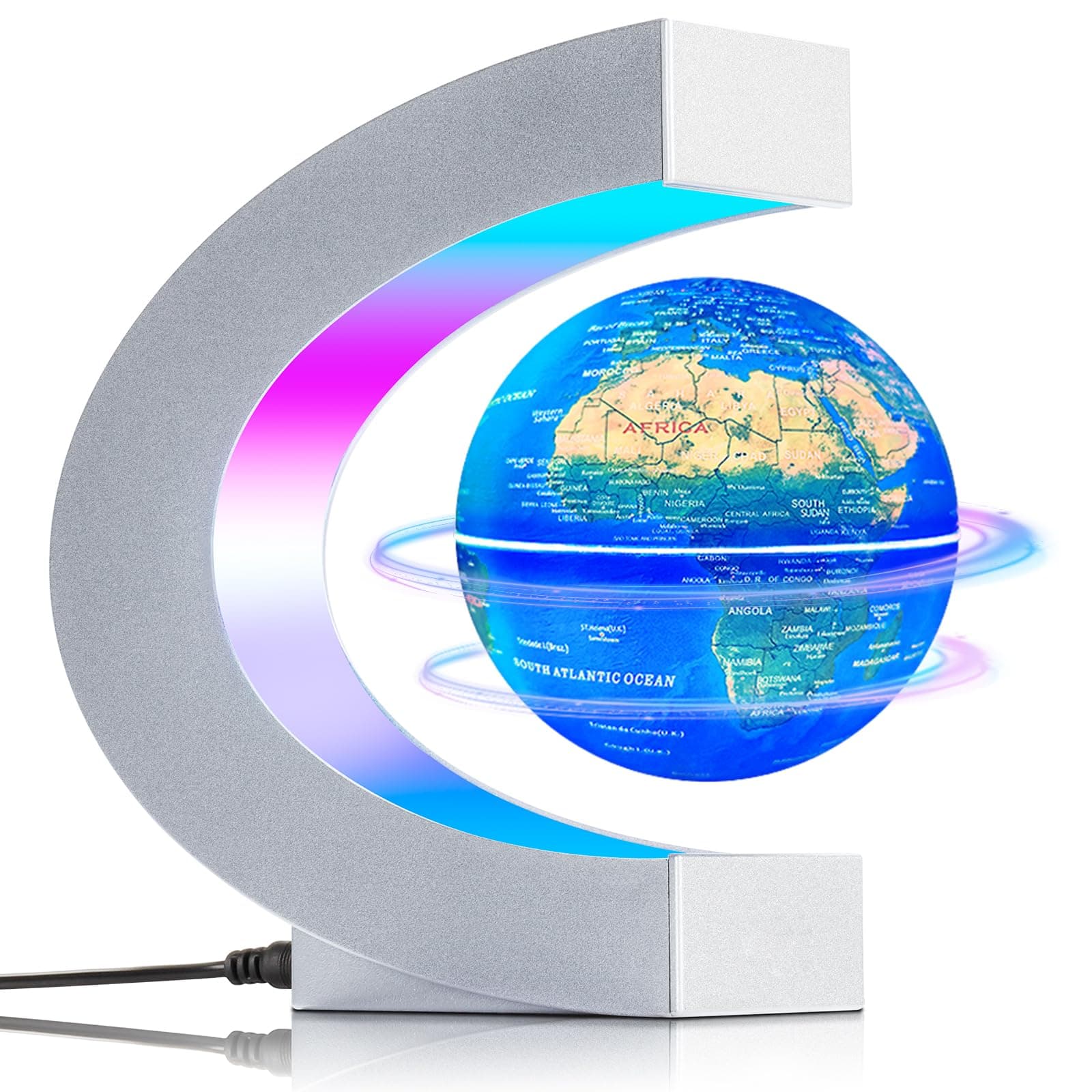 Magnetic Levitating Floating Globe with 7 Colored Lamp, Cool Tech Gadgets Gifts World Globe for Men Father, Birthday Gifts Office Home Desk Decor Display Frame