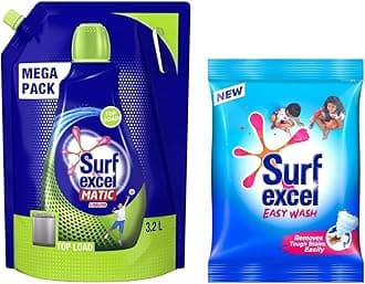 Surf Excel Matic Top Load Liquid Detergent 3.2 L Refill,- Mega Pack & Easy Wash Detergent Powder 1.5 Kg