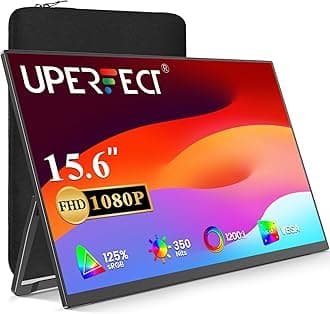 UPERFECTPortable Monitor 15.6", 125% sRGB Ultra-Slim Laptop Monitor with Protective Sleeve, Built-in Adjustment Stand | Speaker | VESA, HDMI USB-C Plug & Play Second Screen for Phone Game Console