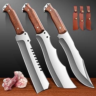 Meat Cleaver Heavy Duty Butcher Full Tang Knife with Sheath,Chef's Knives,Vegetable Cleaver Knife Chopper,Machete for Kitchen Outdoor Camping BBQ (Mix-Large)