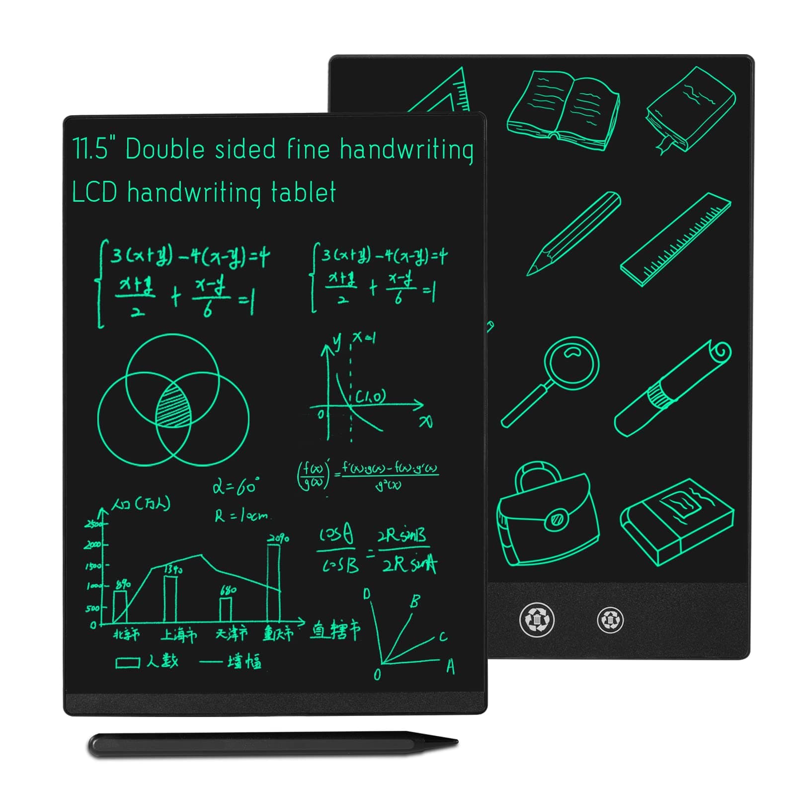 LCD Writing Tablet, 11.5in Double Display Erasable Reusable Electronic Drawing Pads, Electronic scratchpad for Kids and Adults Black