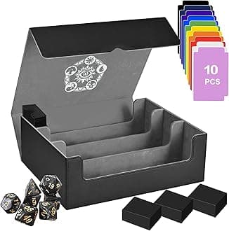 Trading Card Storage Box for MTG/TCG/YuGiOh, Commander Deck Case Fits 2000+ Cards, 10 Dividers, Dice Set, 3 Foam Stoppers, PU Leather, Magnetic Closure, Magic, Sports Cards (Grey)