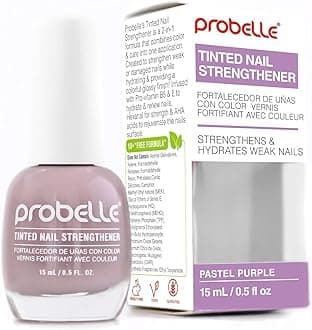 Probelle Tinted Nail Strengthener, Colored Nail Strengthening Treatment, Nail Growth and Repair, Stops Peeling, Splits, Chips, Cracks, and Strengthens Nails (0.5 Fl Oz (Pack of 1), Pastel Purple)