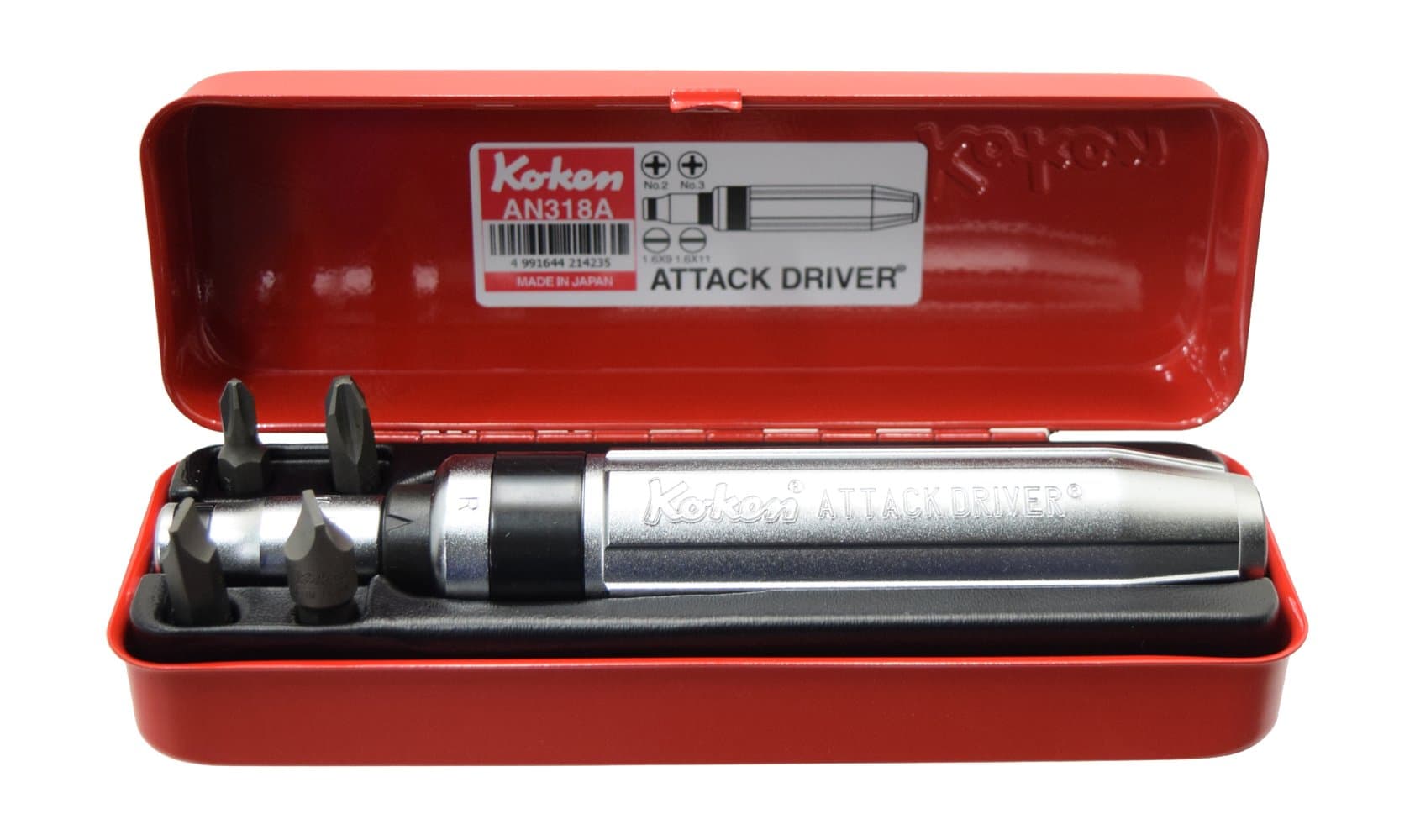 AN318A 3/8 Sq. Dr. Attack Driver Set Rubber Grip 6 pieces