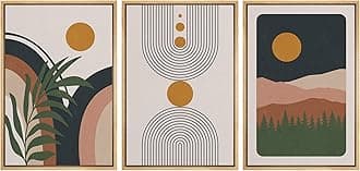 wall26 Framed Canvas Print Wall Art Set Boho Geometric Mid-Century Plant Planet Landscape Nature Abstract Illustrations Modern Bohemian Decorative for Living Room, Bedroom, Office - 16"x24"x3 Natural
