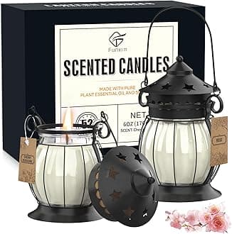 Scented Candles Gift Set, 2 Pack 6 Oz Natural Soy Candles of Rosa, Cherry blossom, Long Burning Retro Lantern Jar Aromatherapy Candles Perfect for Stress Relief, Mum, Birthday, Yoga,Weddings,Christmas