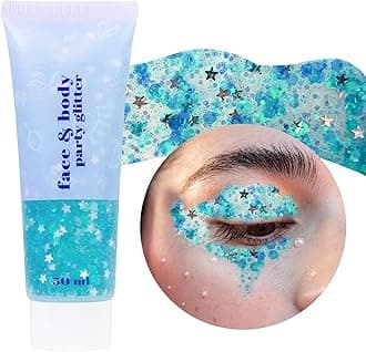 DAGEDA Body Glitter Gel, Face Glitters Body Gel Sequins Shimmer Liquid Eyeshadow, Chunky Glitter for Face Hair Nails, Holographic Cosmetic Laser Powder Festival Glitter Makeup 1.7oz (Lake Blue)