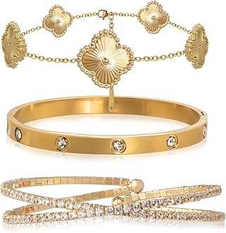 UIIZBRWGold Bracelets for Women Stainless Steel Bracelet 18K Love Bangle for women Cubic Zirconia Cuff Gold Bangle Set Fashion Jewelry Gifts