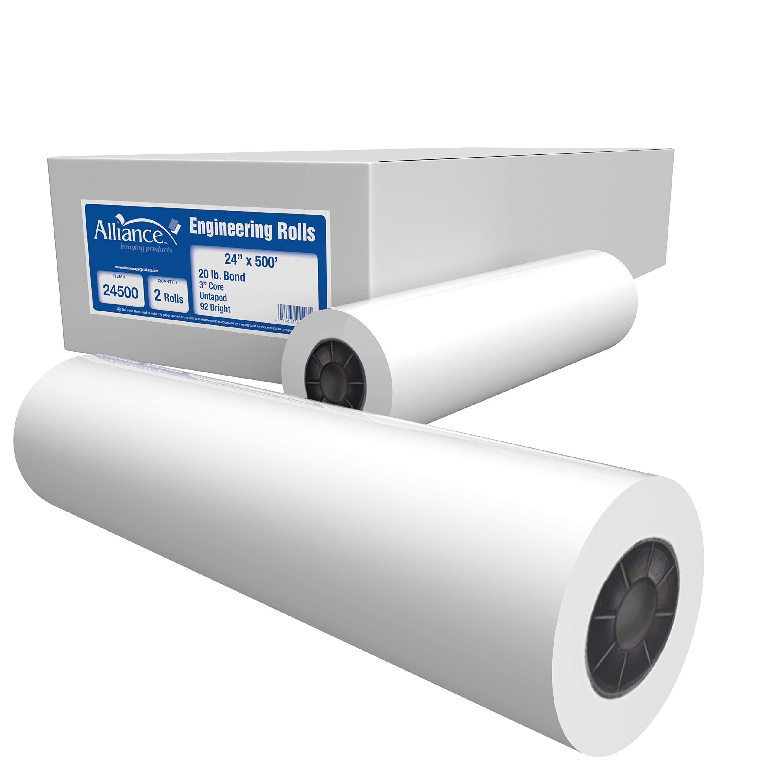 Wide Format Paper 24" x 500' Rolls Bond Engineering (20lb | 2 Rolls, 24 In x 500 Ft | 3" Core)
