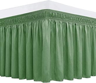 Biscaynebay Wrap Around Bed Skirts for King & Cal King Beds 15" Drop, Sage Adjustable Elastic Dust Ruffles Easy Fit Wrinkle & Fade Resistant Silky Luxurious Fabric Machine Washable