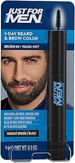 Just for Men 1-Day Beard & Brow Color, Temporary Color for Beard and Eyebrows, For a Fuller, Well-Defined Look, Up to 30 Applications, Darkest Brown/Black