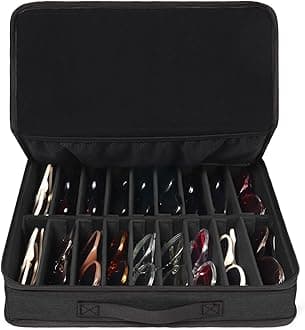 Bukere Sunglasses Organizer Case, 18 Adjustable Slots for Multiple Pairs Eyeglasses, Travel Glasses Holder Storage Box