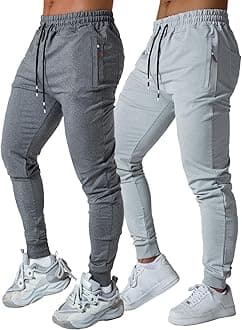 Mens Active Athletic Workout Jogger Sweatpants for Men with Zipper Pocket and Drawstring Size Dark&Light-XL