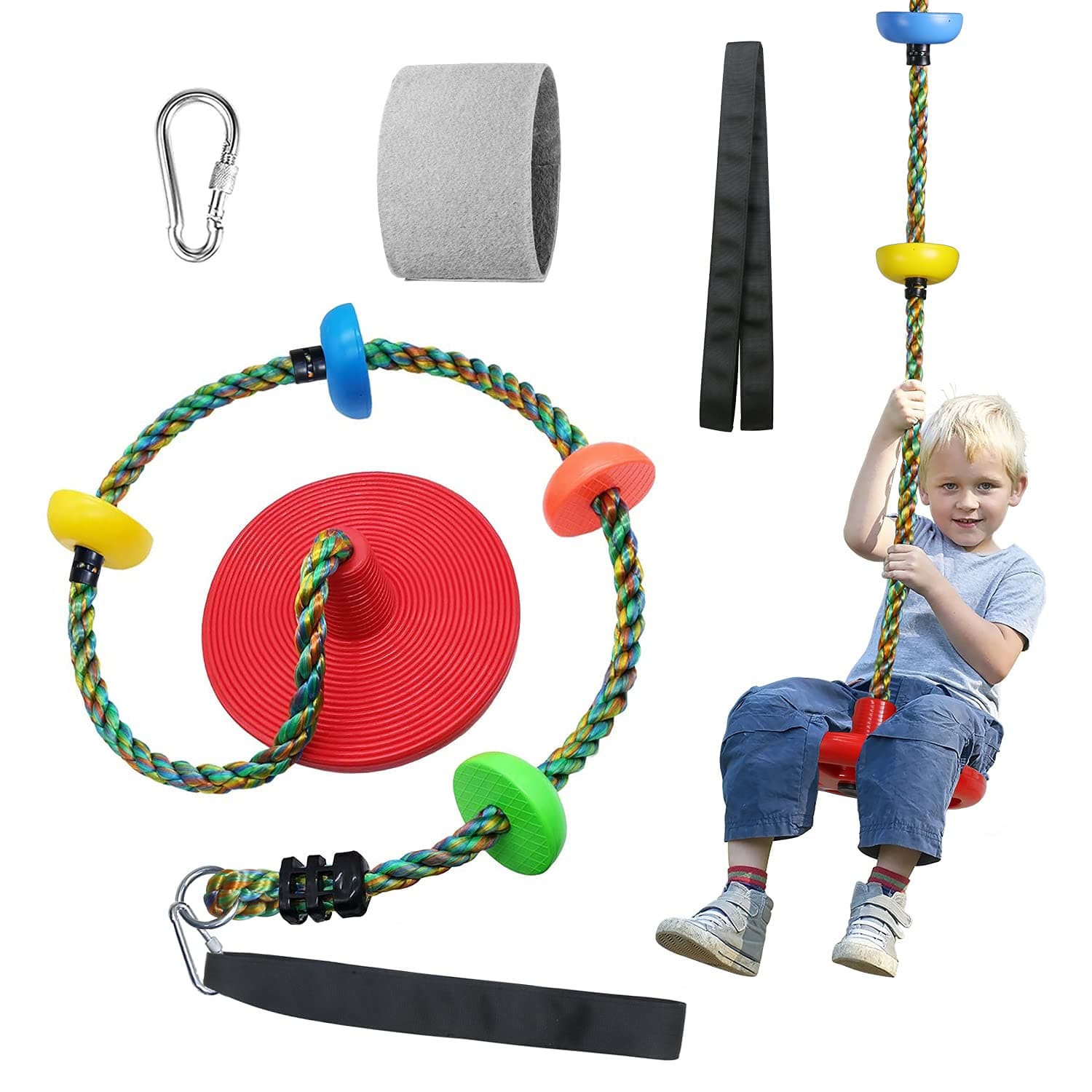Tree Swing for Kids Backyard Single Disc Rope Climbing Swing Seat for Tree Children's Day Gift Kids Toys Indoor Outdoor Playground Swing Set Accessories -Red