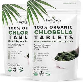 Organic Chlorella Tablets 400 Count | High Potency Chlorophyll Supplement | Pure Chlorella Pyrenoidosa | Broken Cell Wall for Maximum Absorption | Vegan, Kosher, Non-GMO Superfood - Pack of 2
