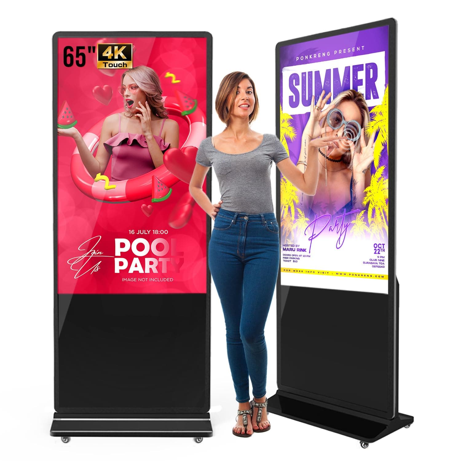 65 Inch Digital Display Screen, 4K UHD Touch Screen Kiosk with Auto Media Player, LCD Digital Signage Display Totem, Interactive Floor Standing Signage for Advertising & Retail Store