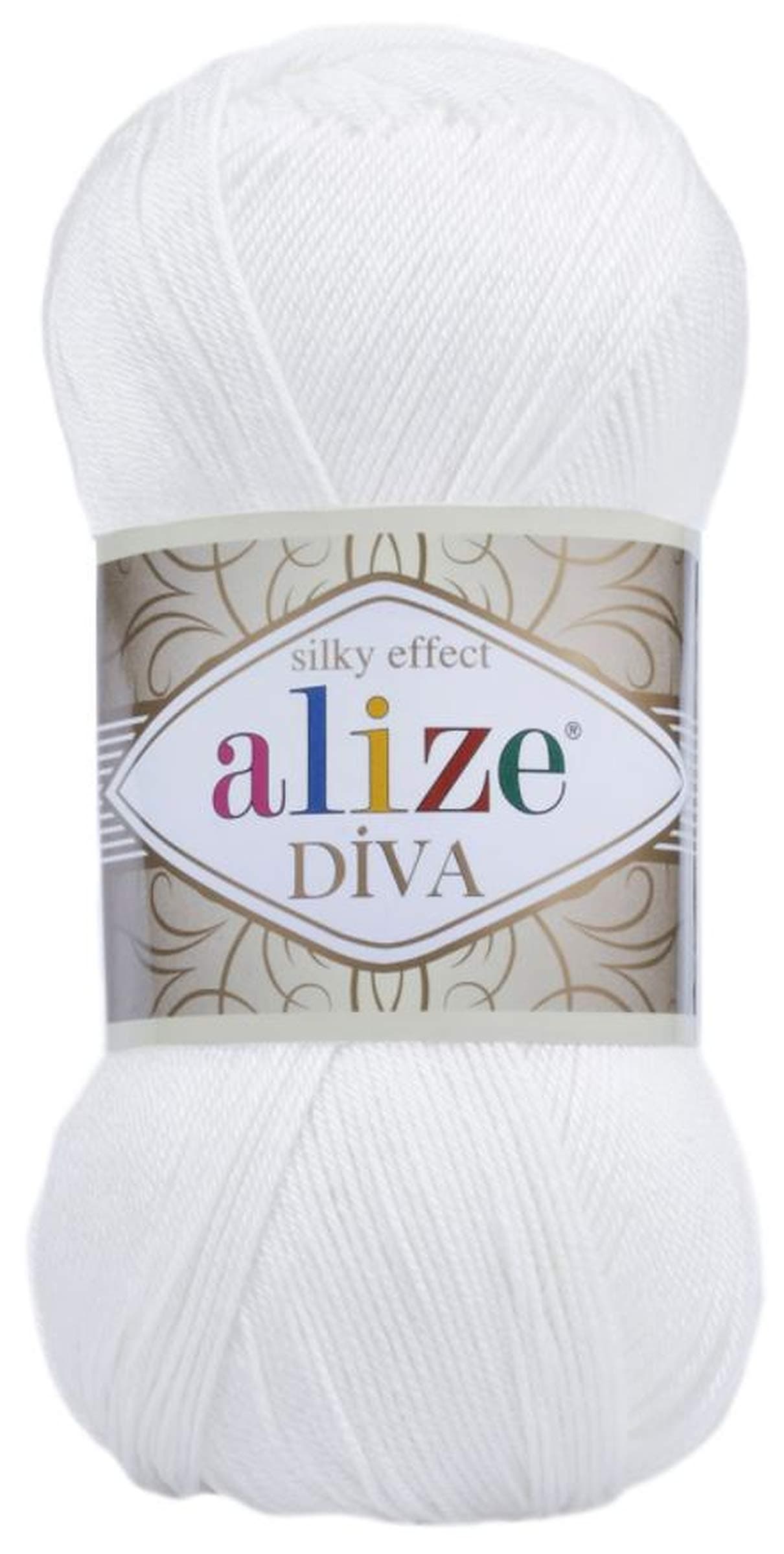 Alize Diva Silk Effect 100% Microfiber Acrylic Yarn 1 Ball skeins 100gr 383yds Color (55 - White)