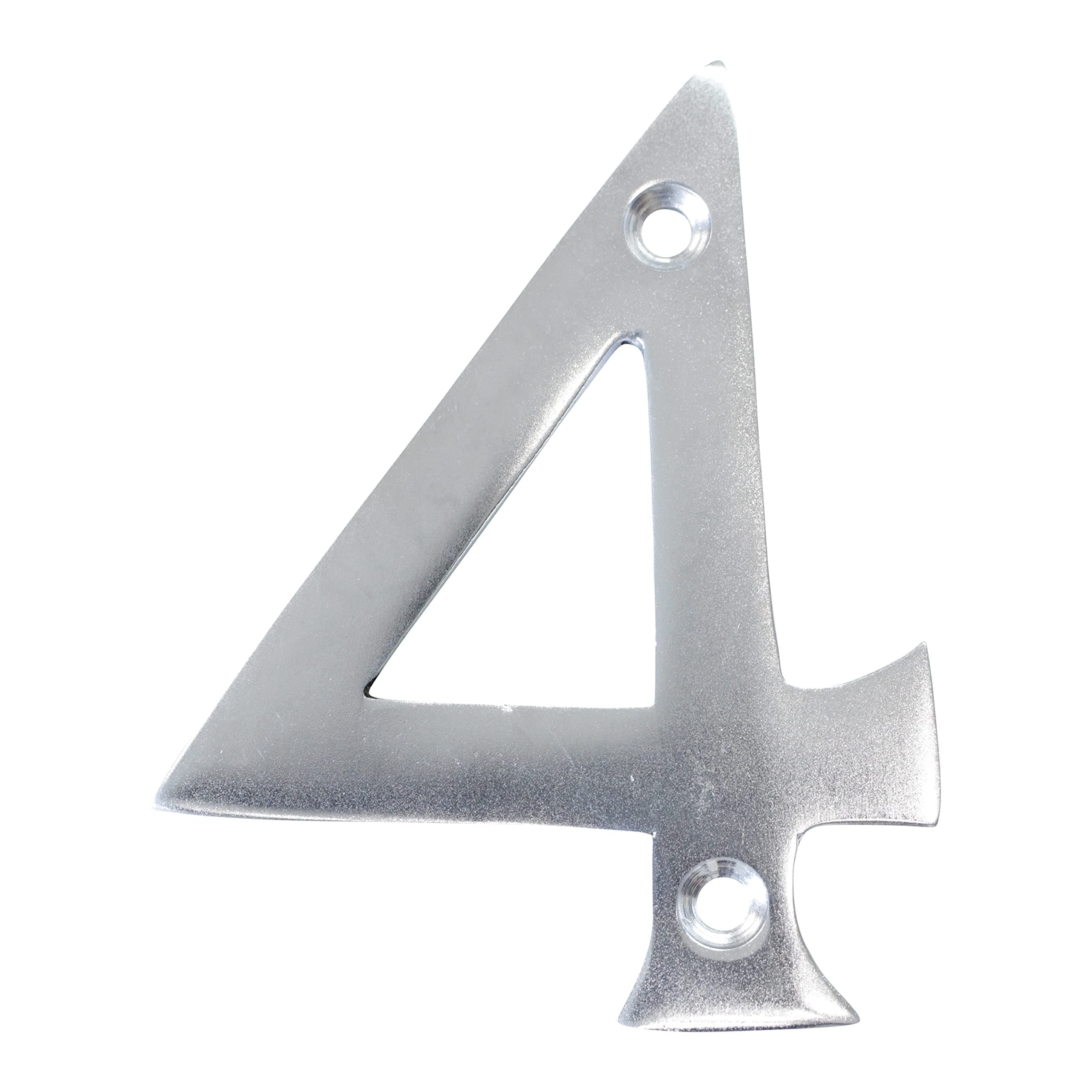 RCH Hardware Solid Brass 3" Tall House Number 4, Satin Chrome Matte Silver Matching Screws Included
