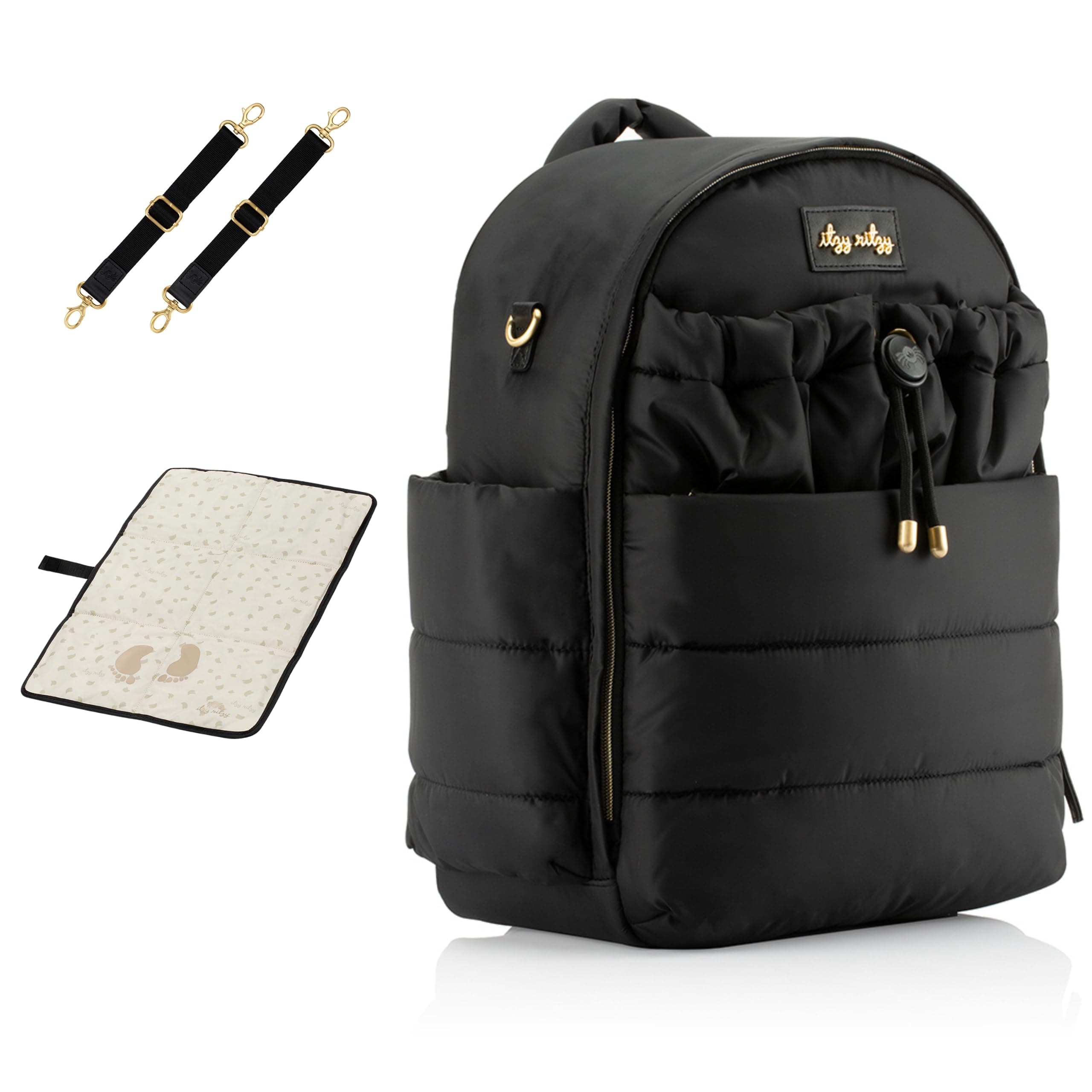 Itzy Ritzy Dream Backpack Diaper Bag; Lightweight Backpack Made of Puffer Style Material; Features 14 Pockets, Stroller Straps, Changing Pad & Adjustable Shoulder Straps, Midnight Black