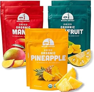 Mavuno Harvest Organic Dried Fruit Variety Pack | Dried Mango, Pineapple, and Jackfruit | Healthy, Vegan, No Sugar Added, Non GMO Snacks for Kids & Adults | 2 Ounce, Pack of 6