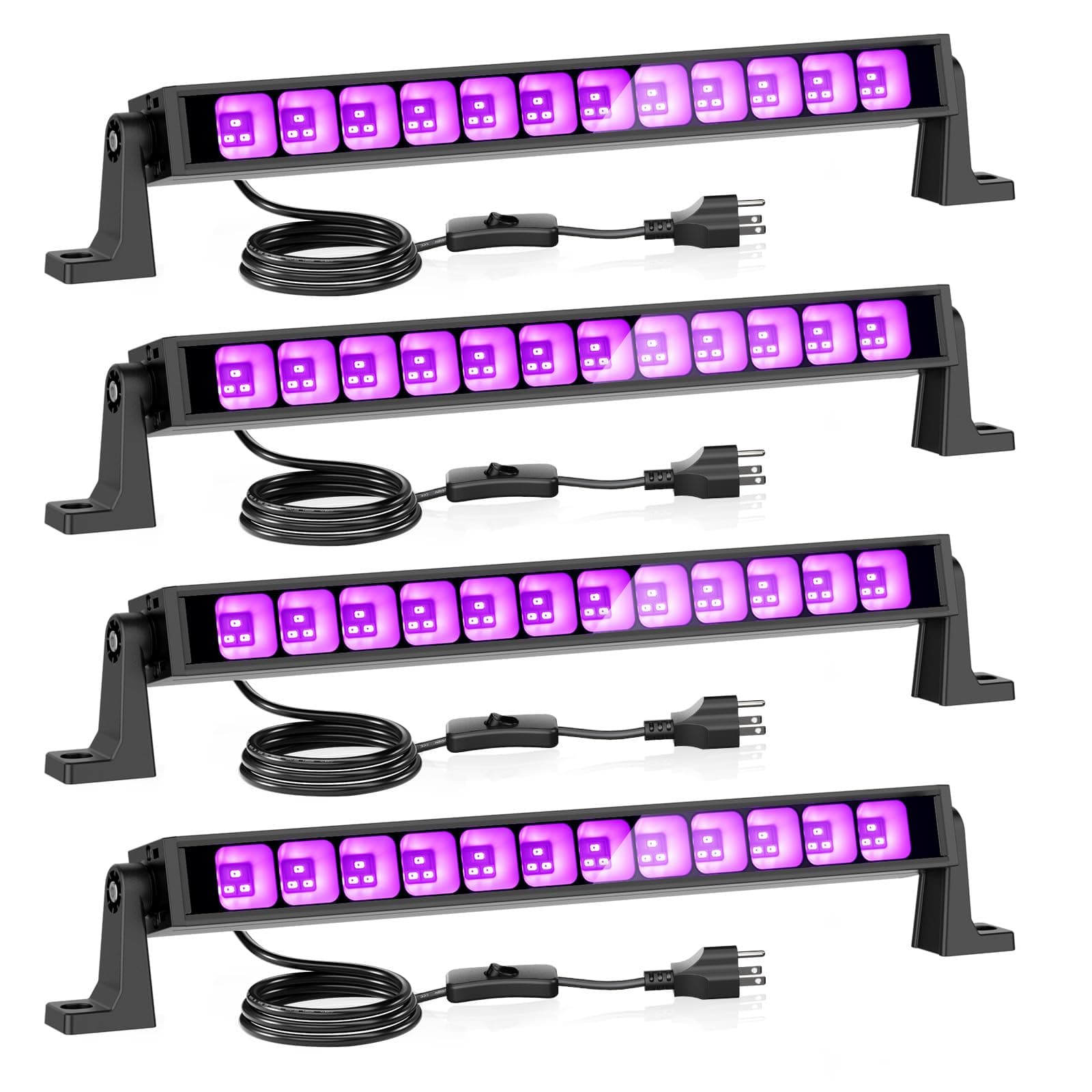 4 Pack 42W LED Black Lights, Blacklight Bars with Plug and Switch, Glow in The Dark Party Supplies for Halloween Decorations, Bedroom, Body Paint, Stage Lighting, Poster, Black