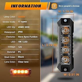 LED Emergency Amber Strobe Flashing Grille Strobe Lights for Trucks 4LED Surface Mount Strobe Beacon Hazard Warning Safety Light for Car Truck Van Off Road Vehicle ATV SUV 2PCS