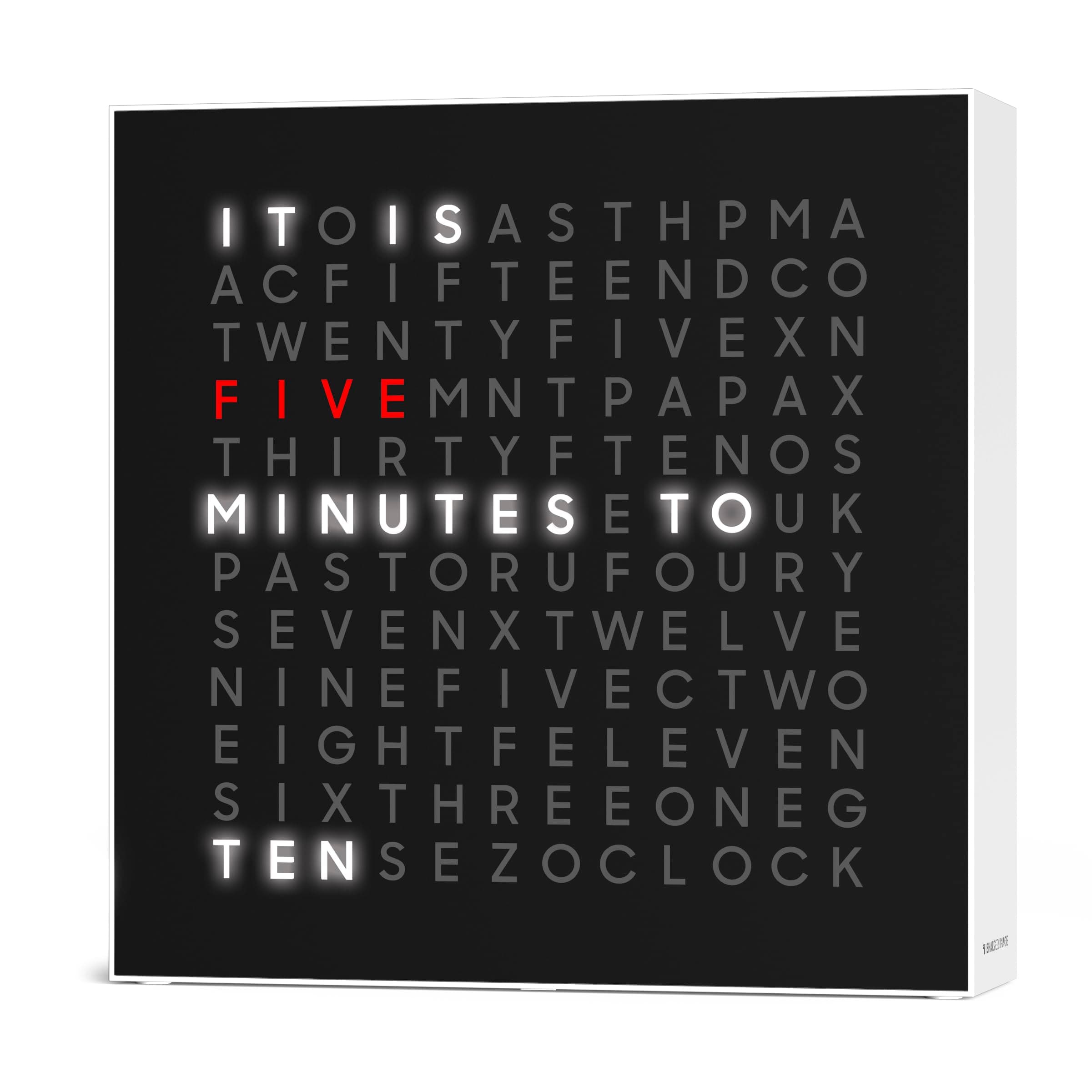 Sharper Image® LED Word Clock Pro with Dimmable Light, 9.45" Modern Design, & Red 5-Minute Alerts| Electronic Accent Wall & Desk Clock| Contemporary Home & Office Decor| Housewarming Gift