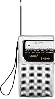 Portable FM Radio, Small Radio with Analog Headphone Tuner, Transistor Pocket Radio with Wrist Strap, Simple and Easy to Use for Running/Walking/Traveling(Silver)