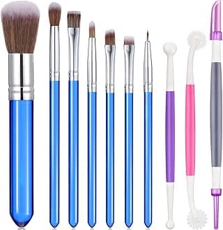 Patelai 10 Pcs Food Safe Paint Brushes Fondant Tools for Cake Baking Chocolate Sugar Cookie Decoration Cake Brushes for Luster Dust Pastry Decorating Supplies with Fondant and Gum Paste Tool(Blue)