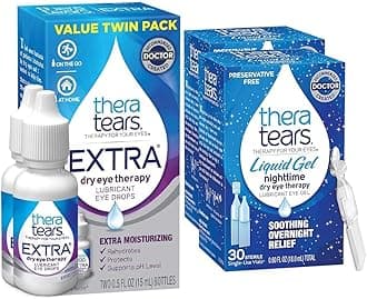 Extra Dry Eye Therapy Lubricant Eye Drops, 0.5 fl oz Bottle, 2 Count Liquid Gel Nighttime Eye Drops, 30 Vials, 60 Count