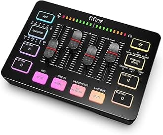 Gaming Audio Mixer, Streaming RGB PC Mixer with XLR Microphone Interface, Individual Control, Volume Fader, Mute Button, 48V Phantom Power, for Podcast/Recording/Vocal/Game Voice-AmpliGame SC3