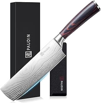 PAUDIN (PAUDIN) Vegetable Cutting Knife 6.5 inches with Sheath, Cuts Hard Vegetables, Sharp Knife, Meat Cutting, Vegetable Knife, Damascus Pattern, Double Edge, Left-Handed Compatible, High Carbon