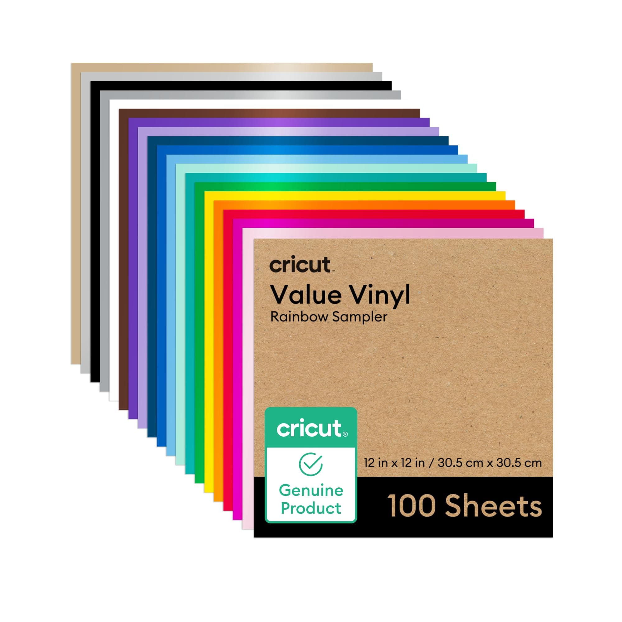 Value Vinyl | 100 Sheets | 30.5 cm x 30.5 cm (12" x 12") | Self Adhesive Permanent Vinyl for All Cricut Cutting Machines | Variety Pack
