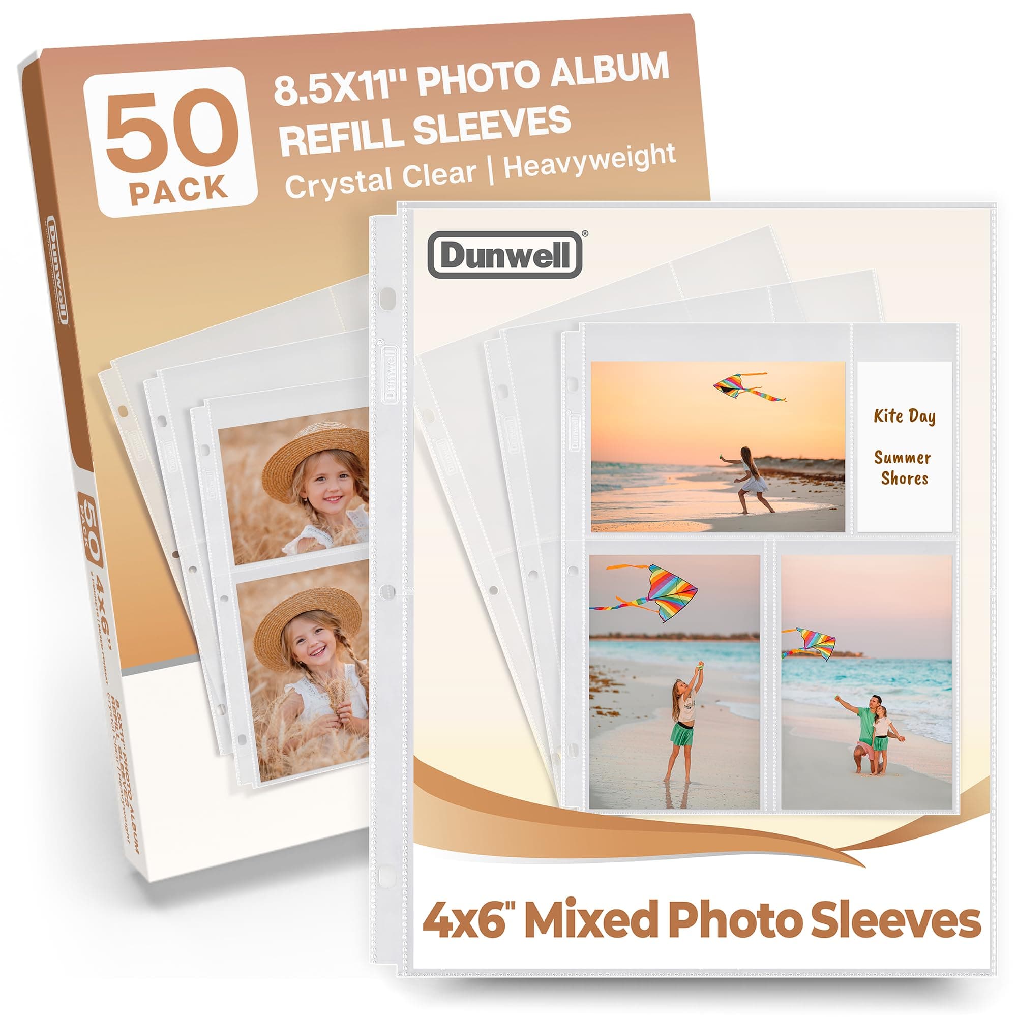 Dunwell 3-Ring Binder Sleeve Refills - (4x6 Mixed Format, 50 Pack), for 300 Pictures, Crystal Clear Photo Pockets, Each Photo Page Holds Six 4 x 6" Pictures, Photo Album Refillable Inserts
