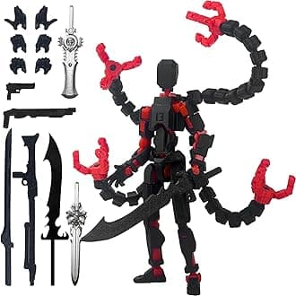 T13 Already Assembled Accessories Action Figure, T13 Multi-Jointed Movable,for Collectors Desktop Decorations t-13 Movability 3D Printed Toys (Black Red, 7.2inch)