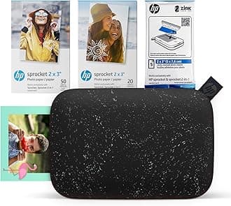 HP Sprocket 2x3 Instant Smartphone Photo Printer 75 Sheets Bundle - Bluetooth Portable Color Wireless Mobile Printer (Black) Zink Sticky-Back Photos
