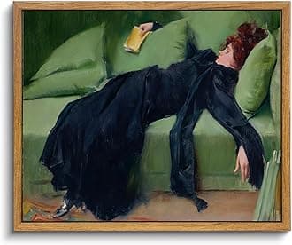 KBKBART Vintage Framed Wall Art, Moody Wall Decor Decadent Young Woman After the Dance Victorian Canvas Paintings, Vintage Wall Decor for Bedroom Living Room Home Office Classical Bathroom Decor Wall Art (16"x24")