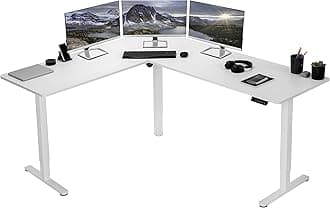 VIVOElectric Corner L-Shaped 75 x 63 in Rustic Standing Desk, Memory Height Adjustment, White Top White Frame, DESK-E3CTW-75