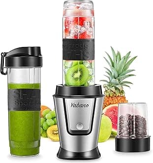 Yabano Personal Blender and Mixer, Portable Smoothie Blender with 2 x 20 oz Travel Bottle, 500 W Single Serve Blender with Grinder Cup for Shakes and Smoothies, BPA Free,