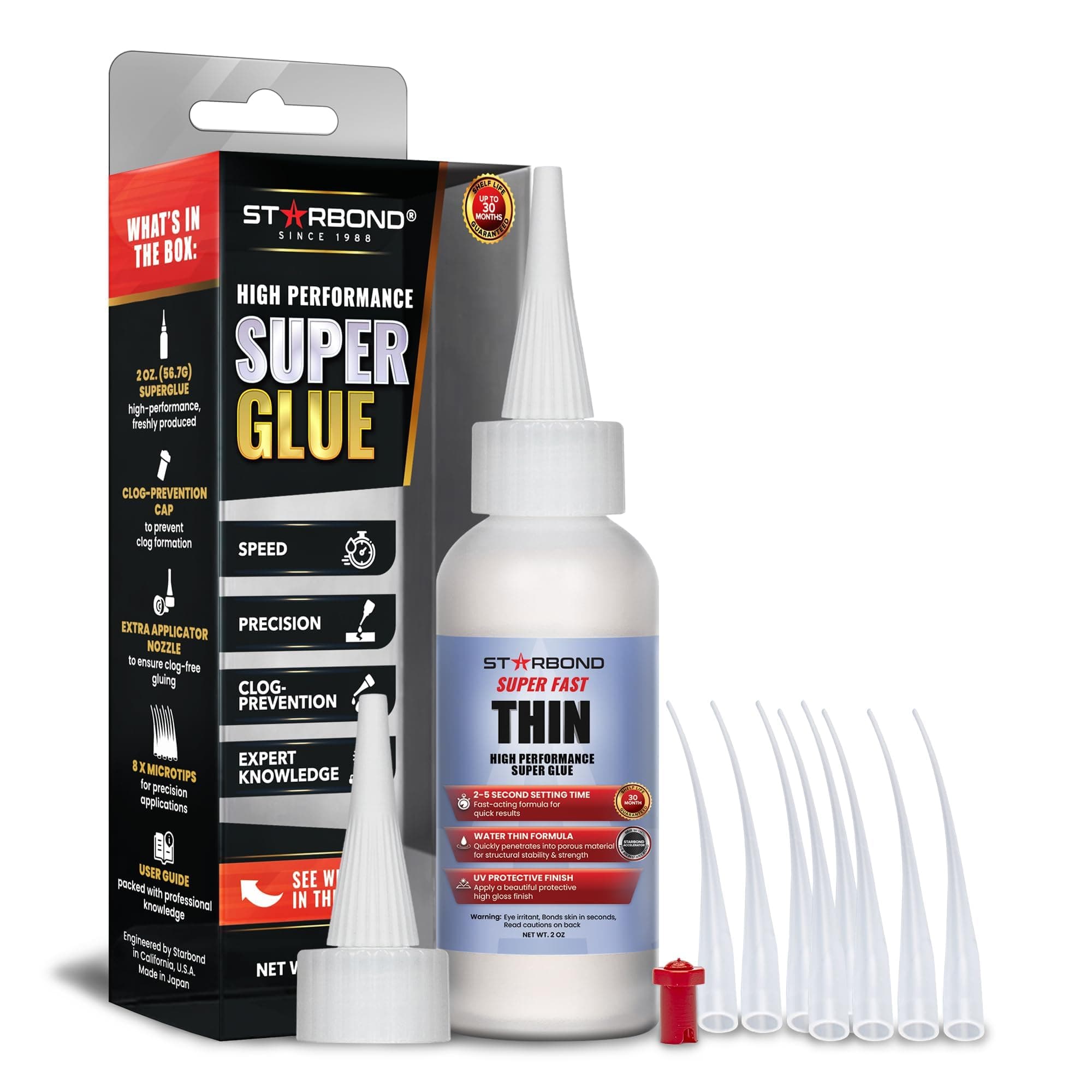 Starbond EM-02 Super Fast Thin, PREMIUM CA - Super Glue plus Extra Cap and Microtips, 2 oz.
