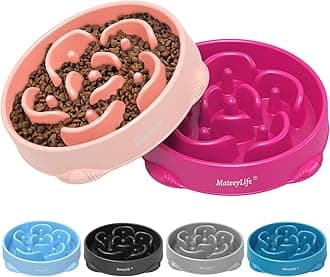 Large Slow Feeder Dog Bowls 2PCS, Anti-Choking Puzzle Dog Food Bowls, Anti-Slip Interactive Feeding Slow Down Eating, Bloat Stop Maze Dishes for Large Breeds 4 Cups Pink&Purple