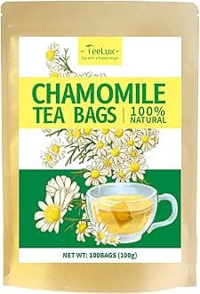 Chamomile Tea Bags 100 Count, Pure Natural Chamomile Flowers, Soothing, Caffeine Free Herbal Tea, Biodegradable Tea Bags