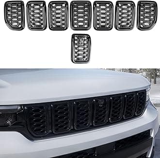 8PCS Glossy Black Honeycomb Mesh Front Grill Inserts Replace for 2022-2025 Jeep Grand Cherokee WL and 2021-2025 Grand Cherokee L Laredo/Altitude/Limited/4xe, Not for Others Model
