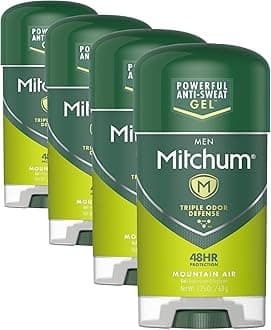 Mitchum Antiperspirant Deodorant Stick for Men, Triple Odor Defense Gel, 48 Hr Protection, Dermatologist Tested, Mountain Air, 2.25 oz (3202-00) (Pack of 4)