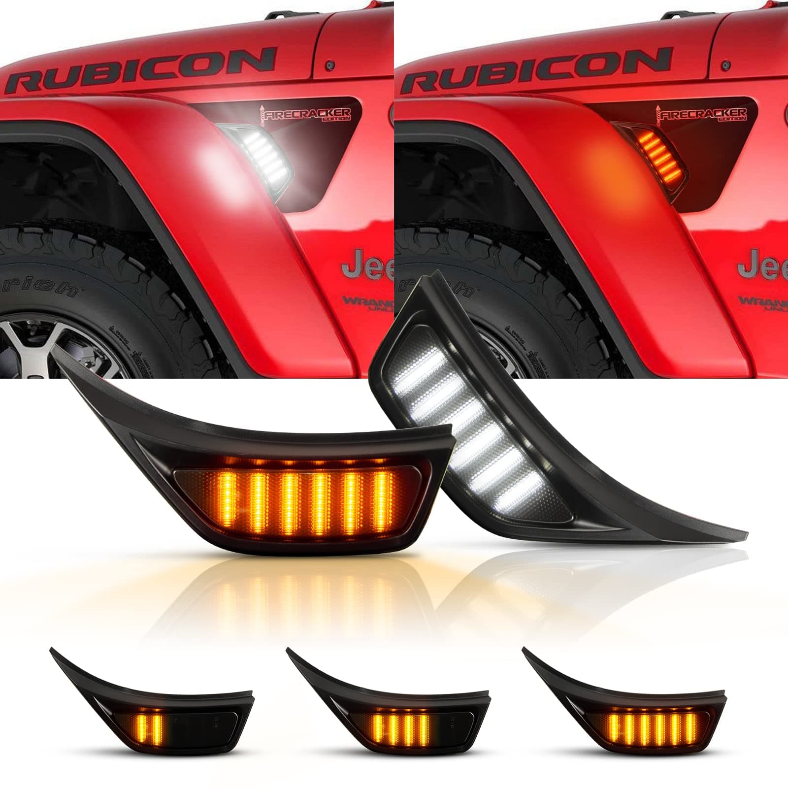 Side Marker Light LED Switchback White & Sequential Dynamic Amber Smoked Len Turn Signal Lights Assembly Compatible with Jeep Wrangler JL 2018-2020,Direction Indicator lamp 2pcs