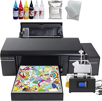 A4 DTF Transfer Heat Printer with White Ink Timing Stirring Cycle L805 Printer Direct to Film for Cloth or Fabrics, Leather, Toys, Swimwear, Handicrafts, T Shirt, Pillow