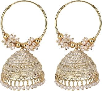 Shining Diva FashionLatest Stylish Traditional Hoop Jhumki Earrings for Women & Girls, One Size, Gold Plated, No Gemstone