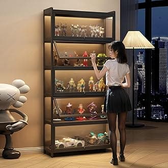 Display Cabinet for Collection, Acrylic Transparent Curio Cabinet Figures and Curio Collection Display Case Floor Standing Showcase Home Living Room(Black,6 Floor 80cm)