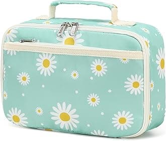 LEDAOULunch Bag Kids Insulated Lunch Box Girls Insulated Reusable Lunch Bag for School Picnic Hiking Work(White Daisy Green)